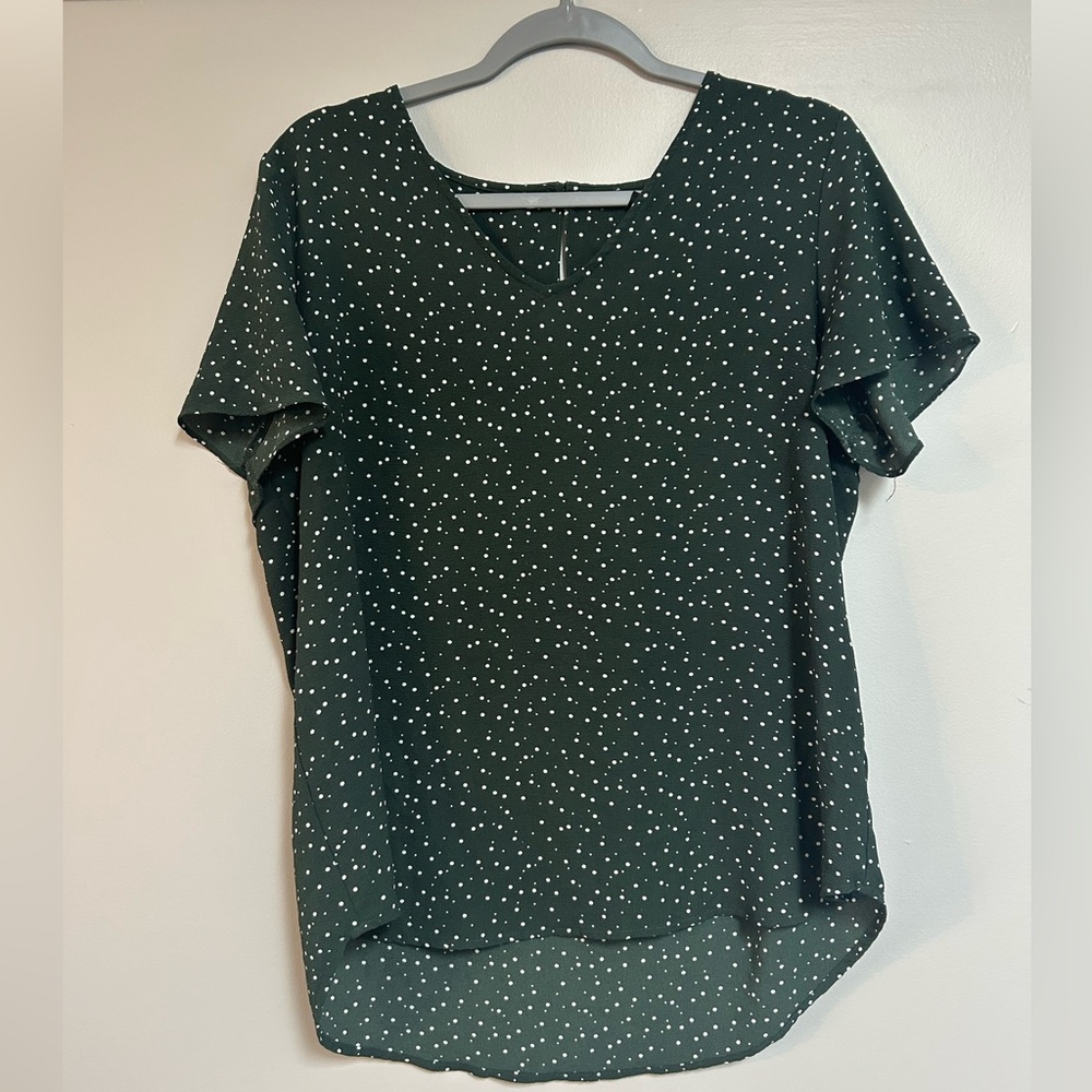 Deep green polka dot blouse